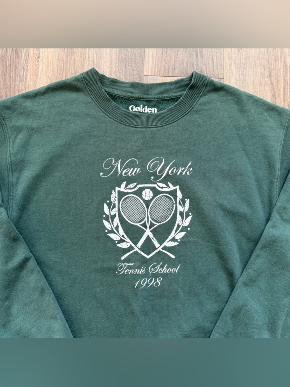 Golden Hour New York Tennis School Green Sweatshirt Size M - Picture 3 of 6